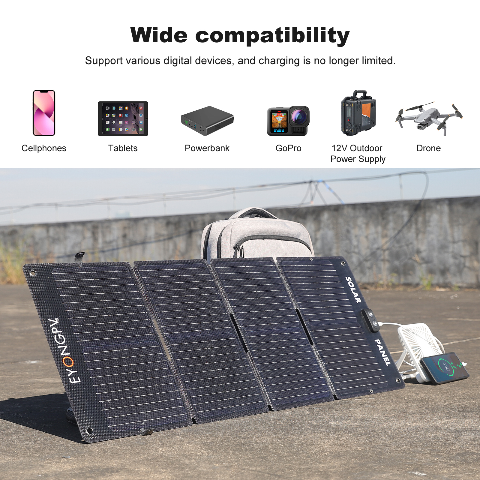 55W 4Folds ETFE Foldable Folding Portable Solar Panel Charger